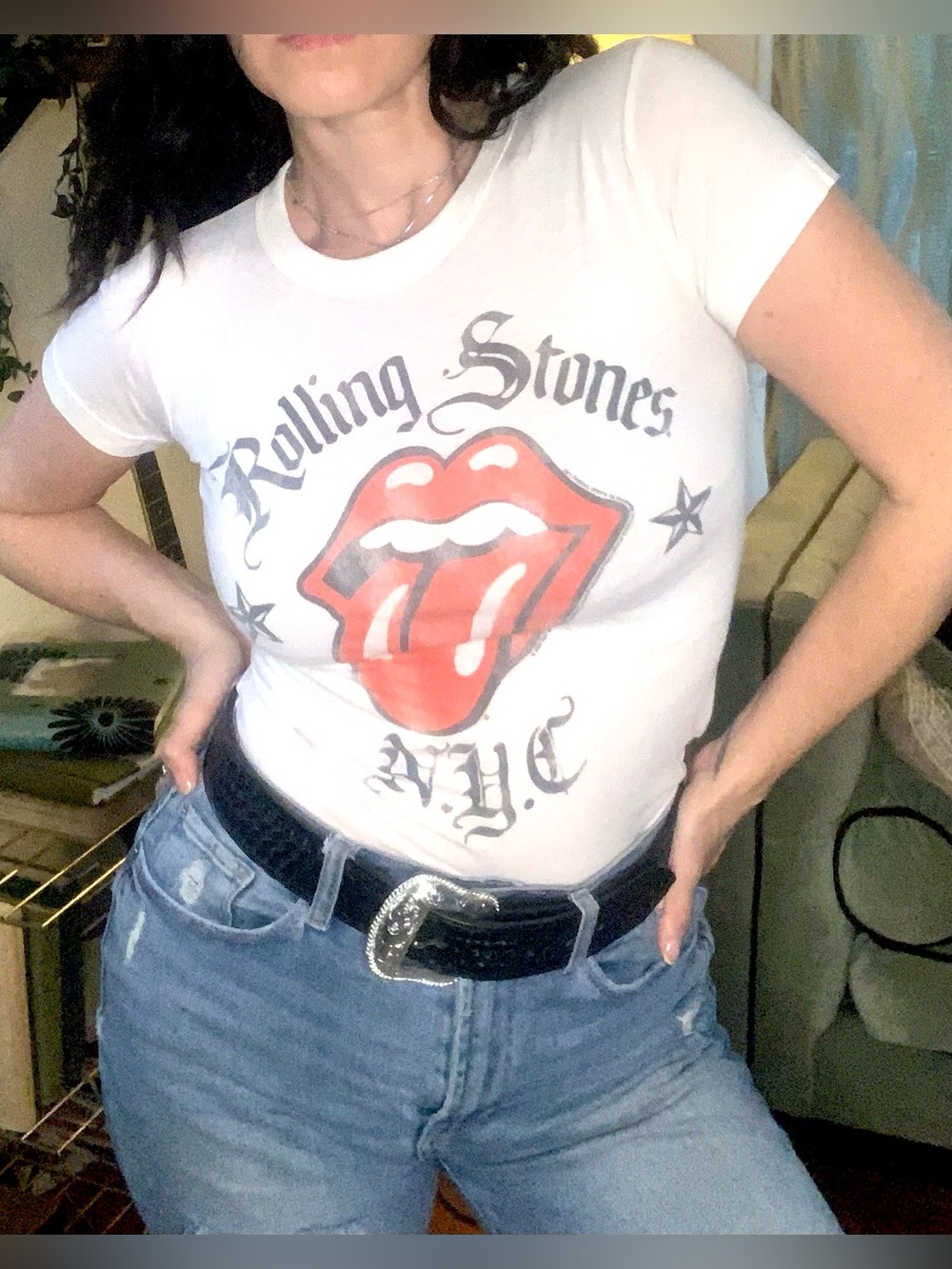 2/$30 Rolling Stones White Short-Sleeve Tee with Red Tongue Graphic